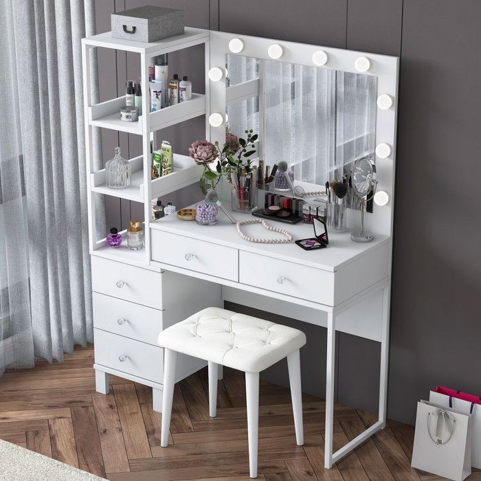 Hanah Home Mesa de Maquillaje BJ155 - 3852 con Iluminación y Puff
